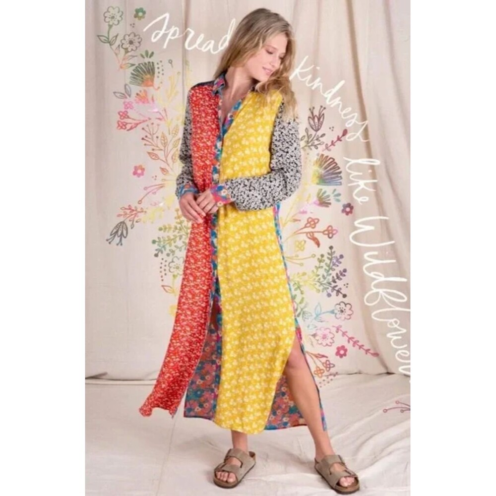 NATURAL LIFE Multi-Panel Floral Maxi Dress in Red, Yellow, Black